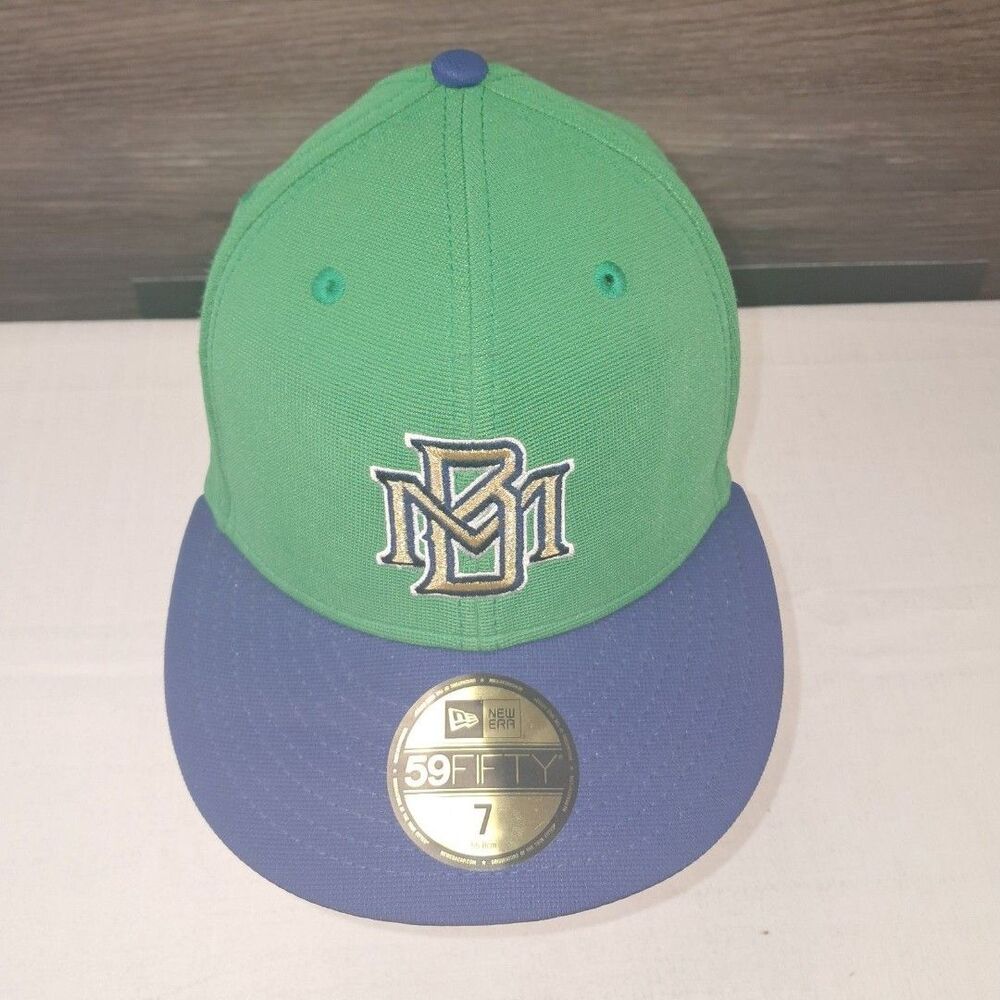 Milwaukee Brewers Fitted Size 7  New Era Hat Green and Blue with retro logo